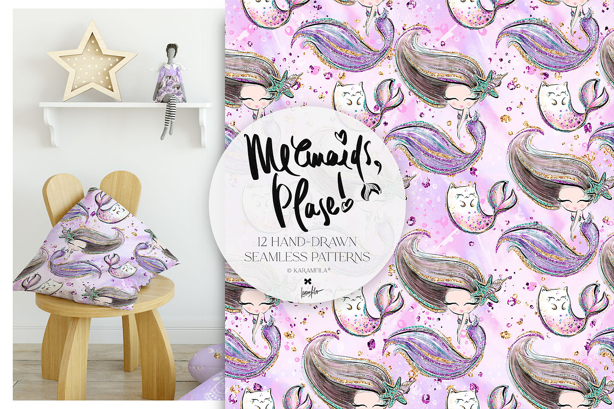 Baby Mermaids & Unicorns Patterns, a Pattern Graphic by KaramfilaS (Photo 5 of 14)