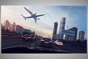 Plane and evening city, a Person Illustration by Countryside life (Thumbnail 2 of 4)