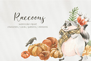 Cute autumn raccoons, an Illustration by Love Watercolor Store (Thumbnail 1 of 11)