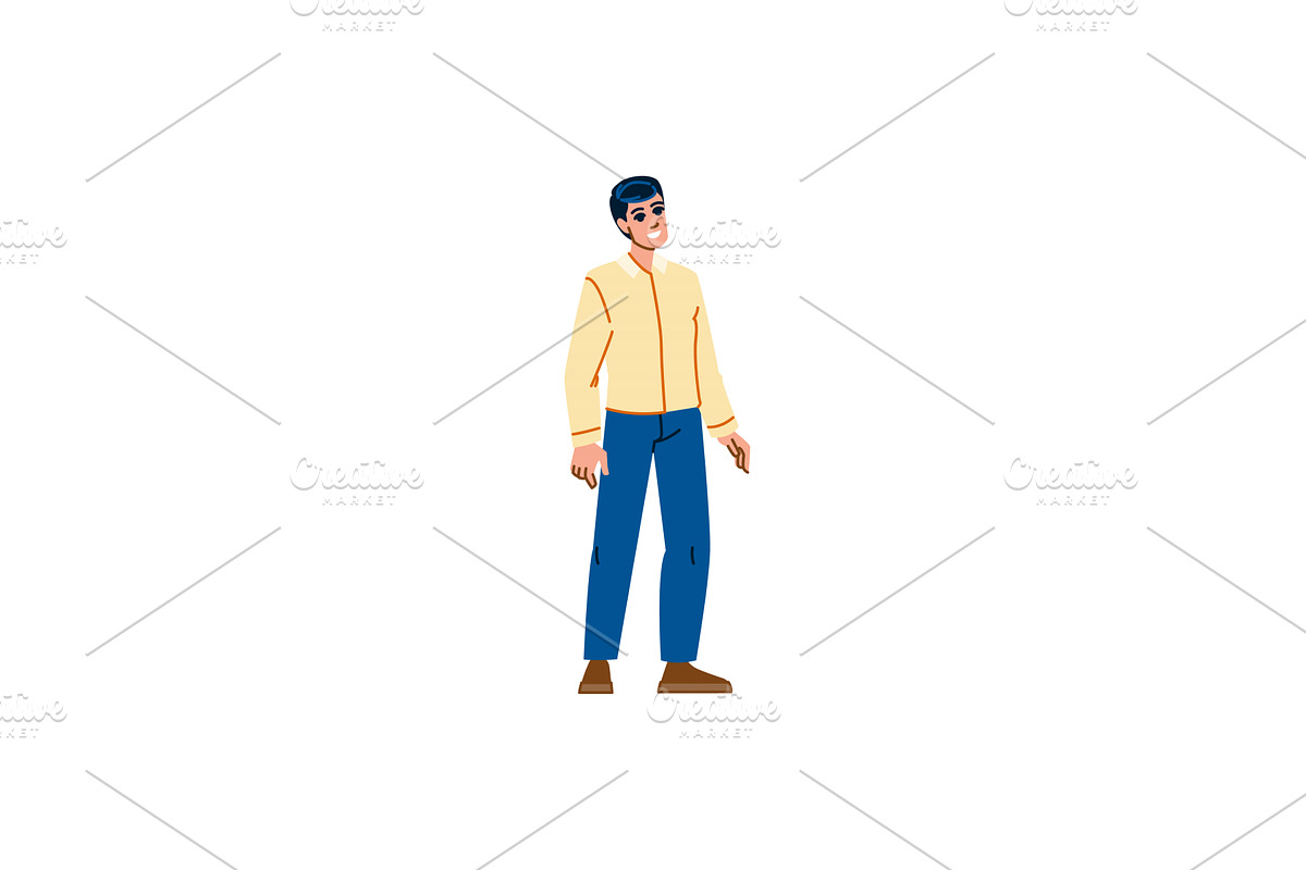 Young man standing and looking up, a Person Illustration by pikepicture