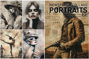 Newspaper Collage Portraits