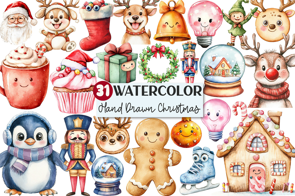 Hand Drawn Cartoon Christmas Clipart, an Illustration by Rose Art (Photo 1 of 4)