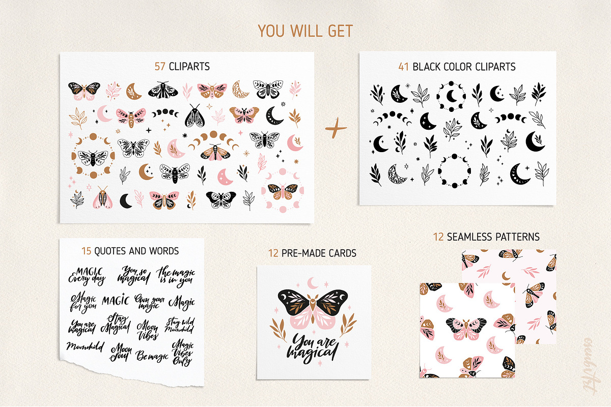 Magic Moon Butterflies Clipart Set, an Object Graphic by Alena Koval (Photo 9 of 15)