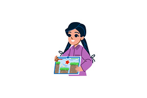 Smiling girl playing mobile game on, a Person Illustration by pikepicture