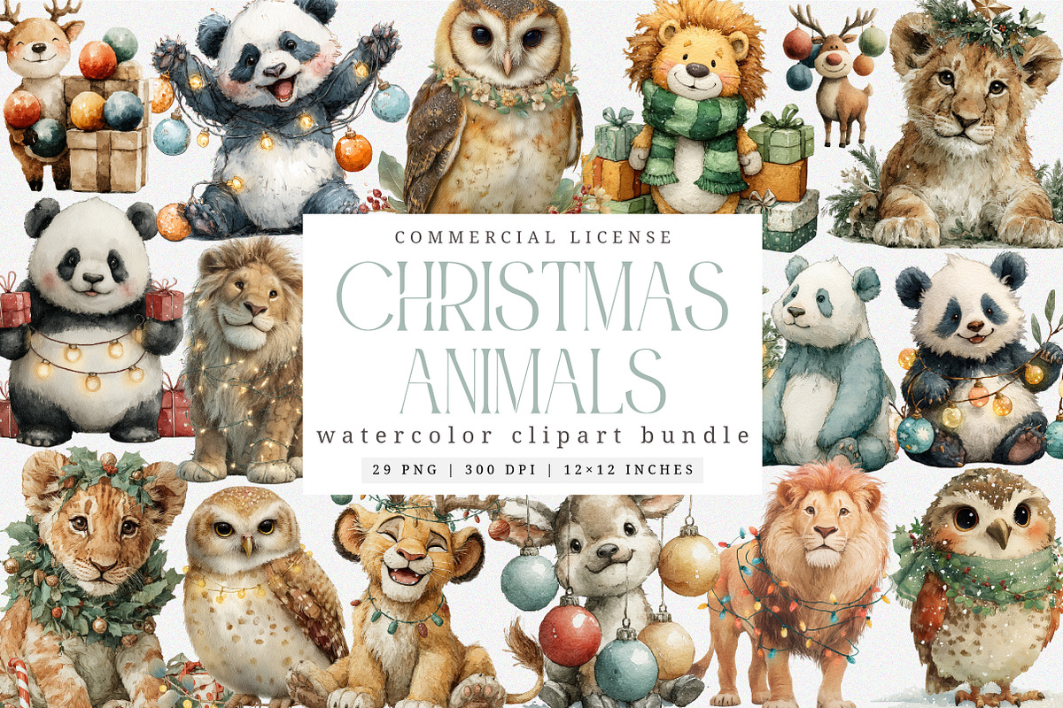 Funny Christmas Animals PNG, an Illustration by SinaCreation (Photo 1 of 7)
