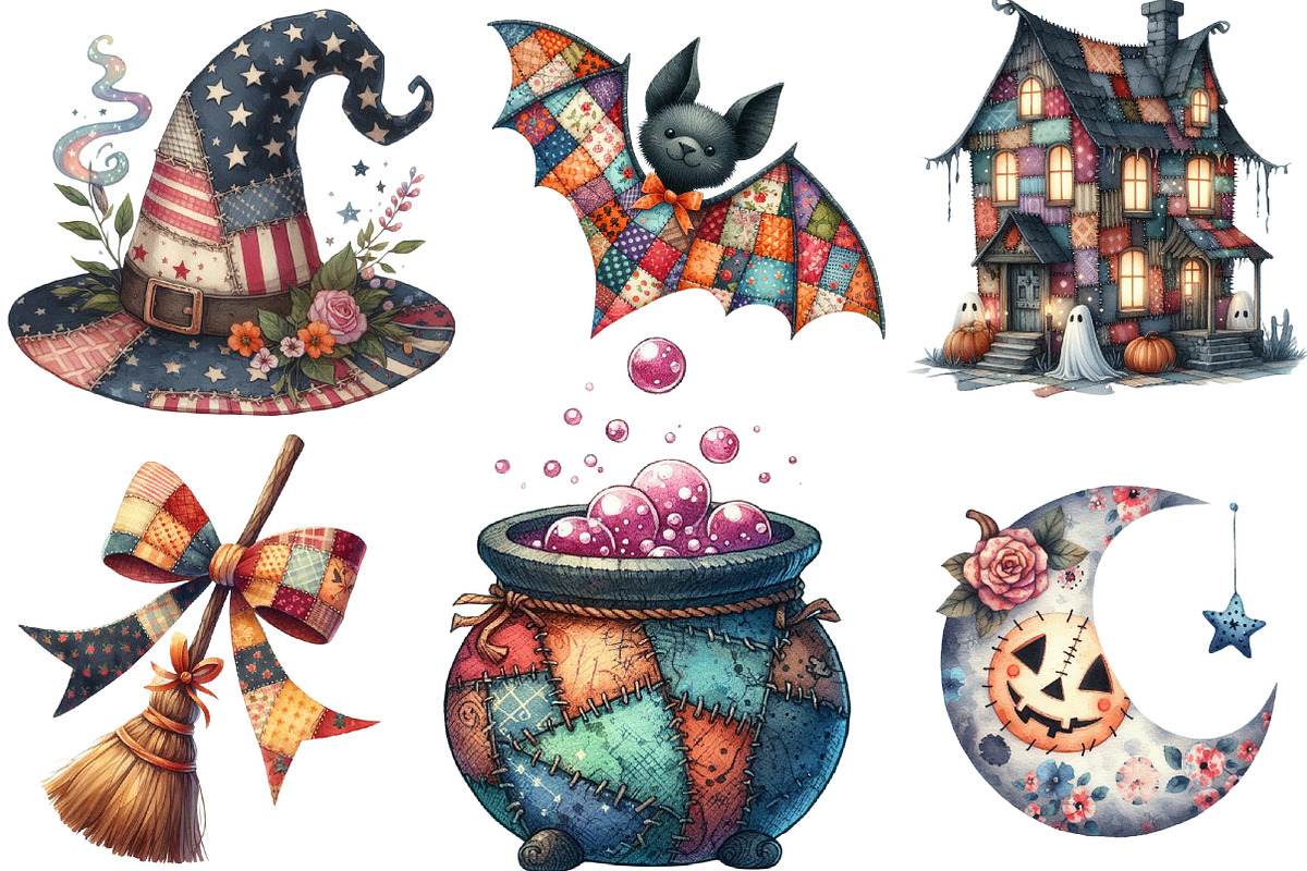 Patchwork Halloween Clipart, an Illustration by Designking (Photo 2 of 4)