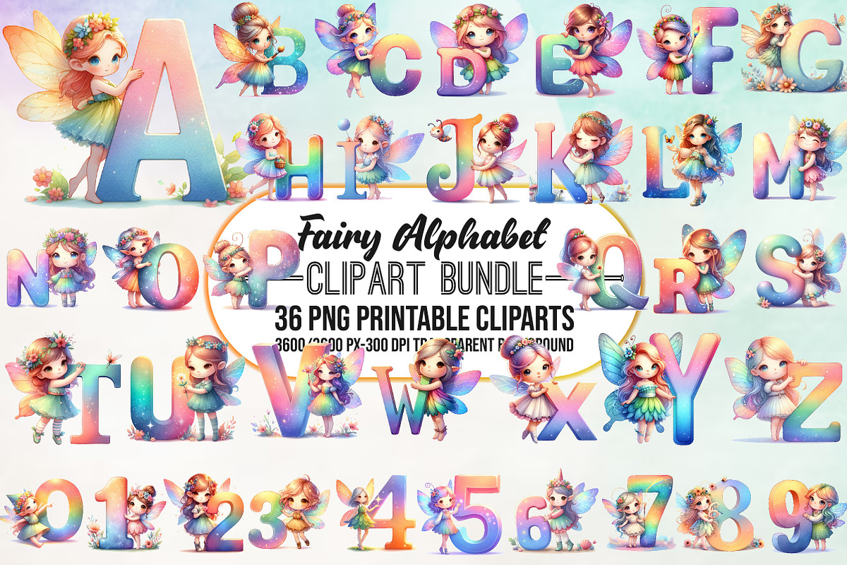 Cute Fairy Alphabet Clipart PNG, a Work Illustration by Craft Nest (Photo 1 of 4)
