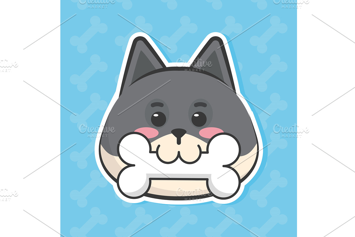 kawaii dog and bone, an Animal Illustration by studiogstock