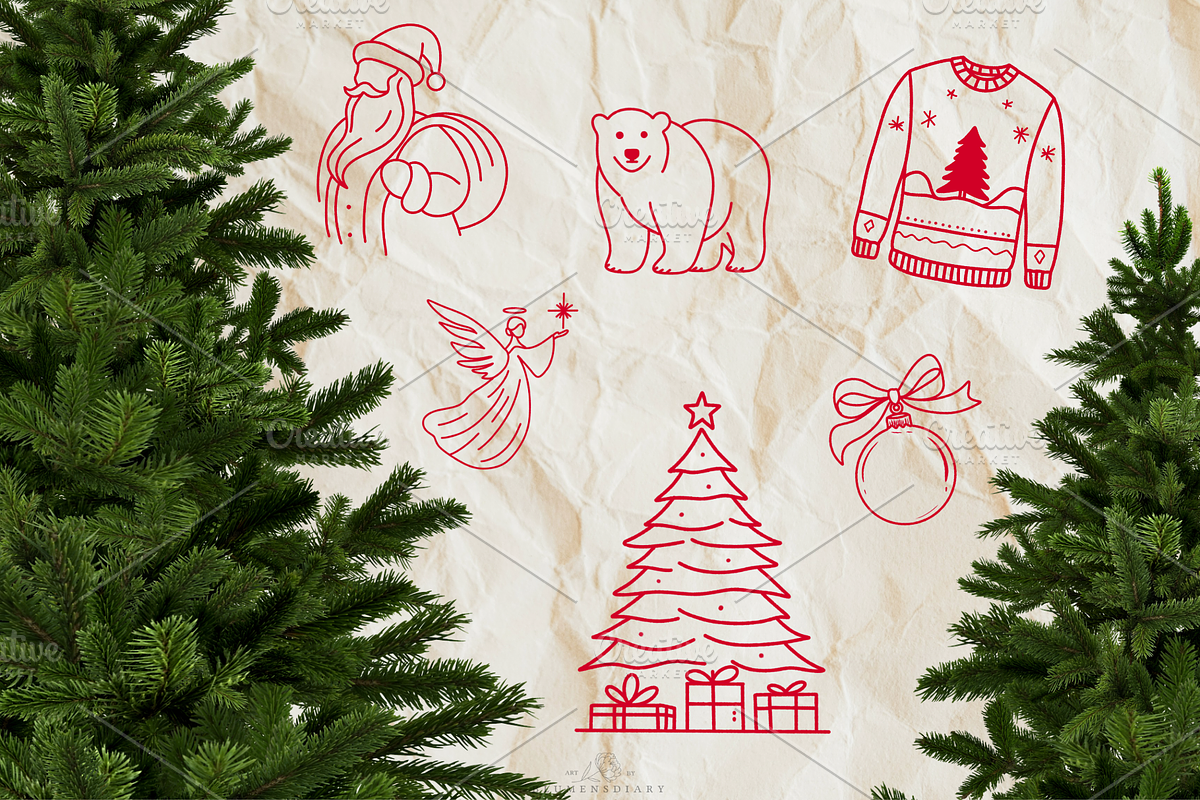 Jolly Holly Christmas Line Art, a Seasonal Illustration by Blumensdiary (Photo 3 of 6)