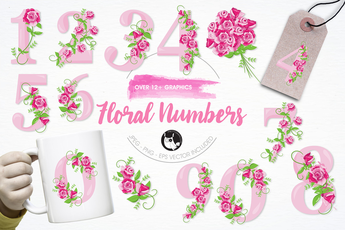Floral numbers illustration pack, an Illustration by PrettyBundles