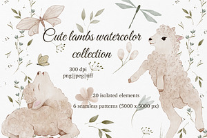 Cute Lambs Watercolor animal set