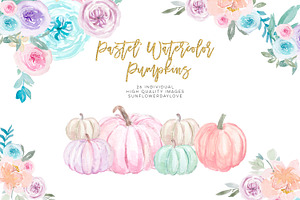 Pastel Pumpkins Watercolor Cliparts