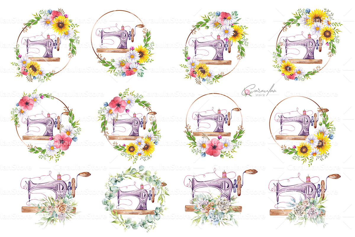 Floral Vintage Sewing Machines, an Object Illustration by CaraulanStore (Photo 8 of 12)