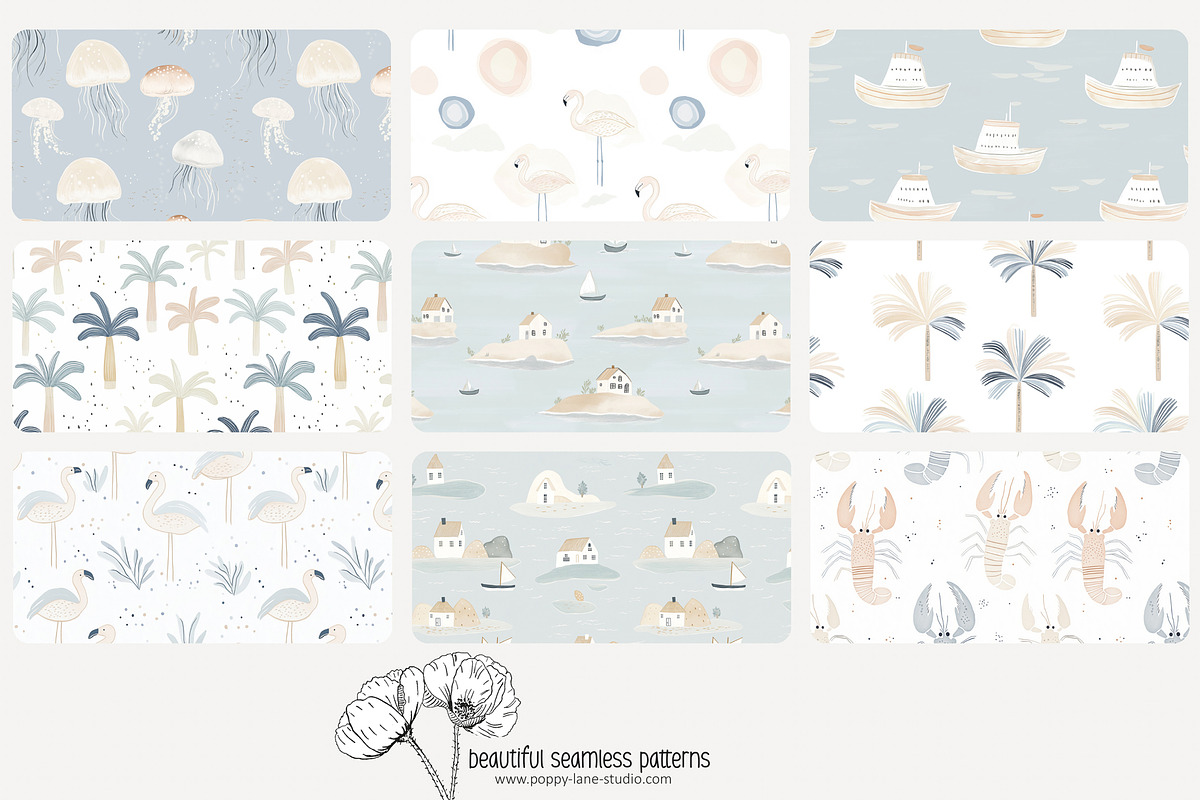 70 pastel marine seamless pattern, a Pattern Graphic by Poppy Lane Studio (Photo 9 of 10)