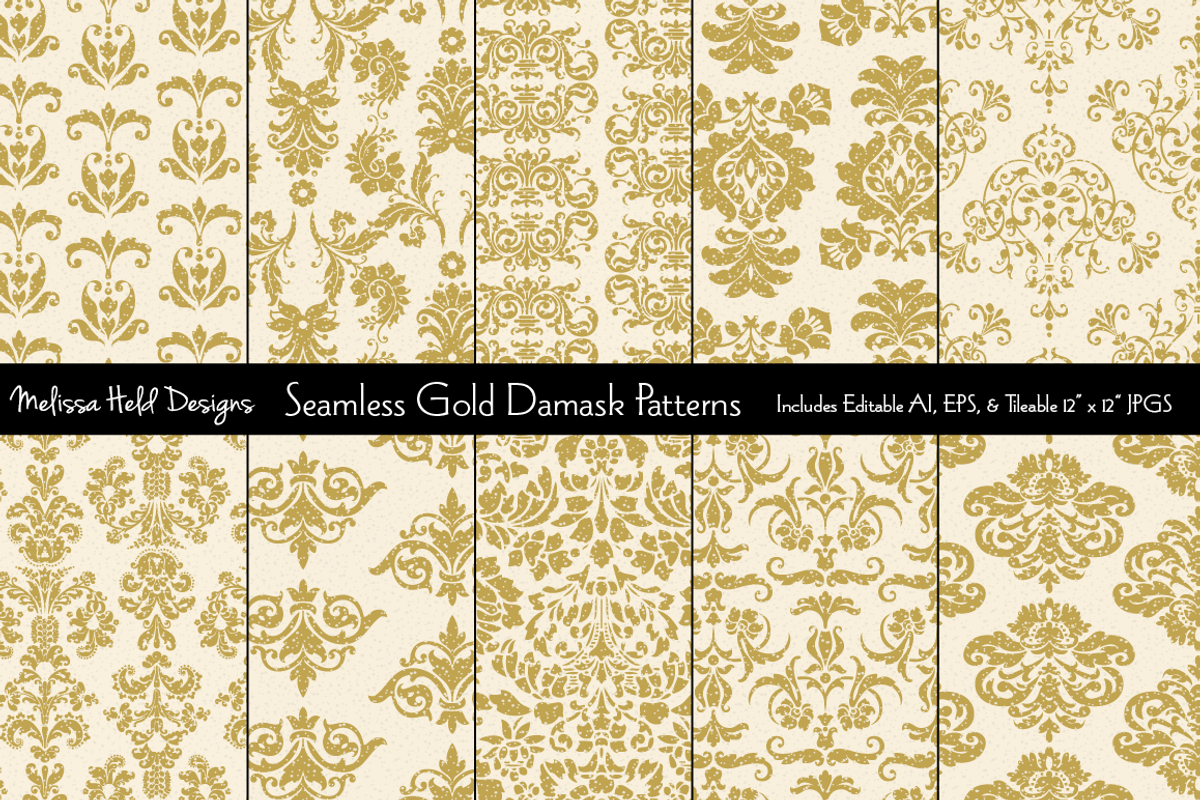 Seamless Gold Damask Patterns