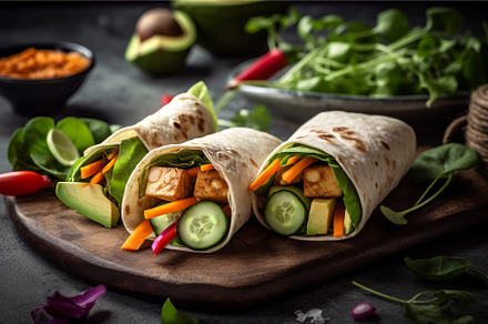 Vegan tortilla wraps snack food, a Food & Drink Photo by Ylivdesign