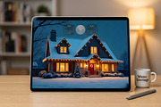 Cozy Winter House Night Background, a Holiday Photo by Aura Canyon HQ (Thumbnail 7 of 7)