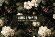 MOTHS & FLOWERS Seamless Pattern, a Pattern Graphic by AYAKA Studio Co. (Thumbnail 1 of 8)