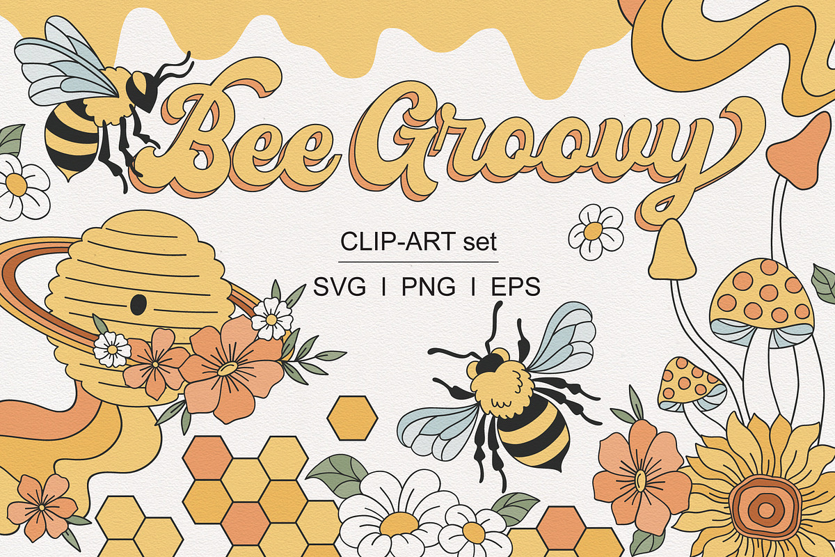 Bee Groovy Honey clipart set, an Object Graphic by @olga.angelloz (Photo 1 of 2)