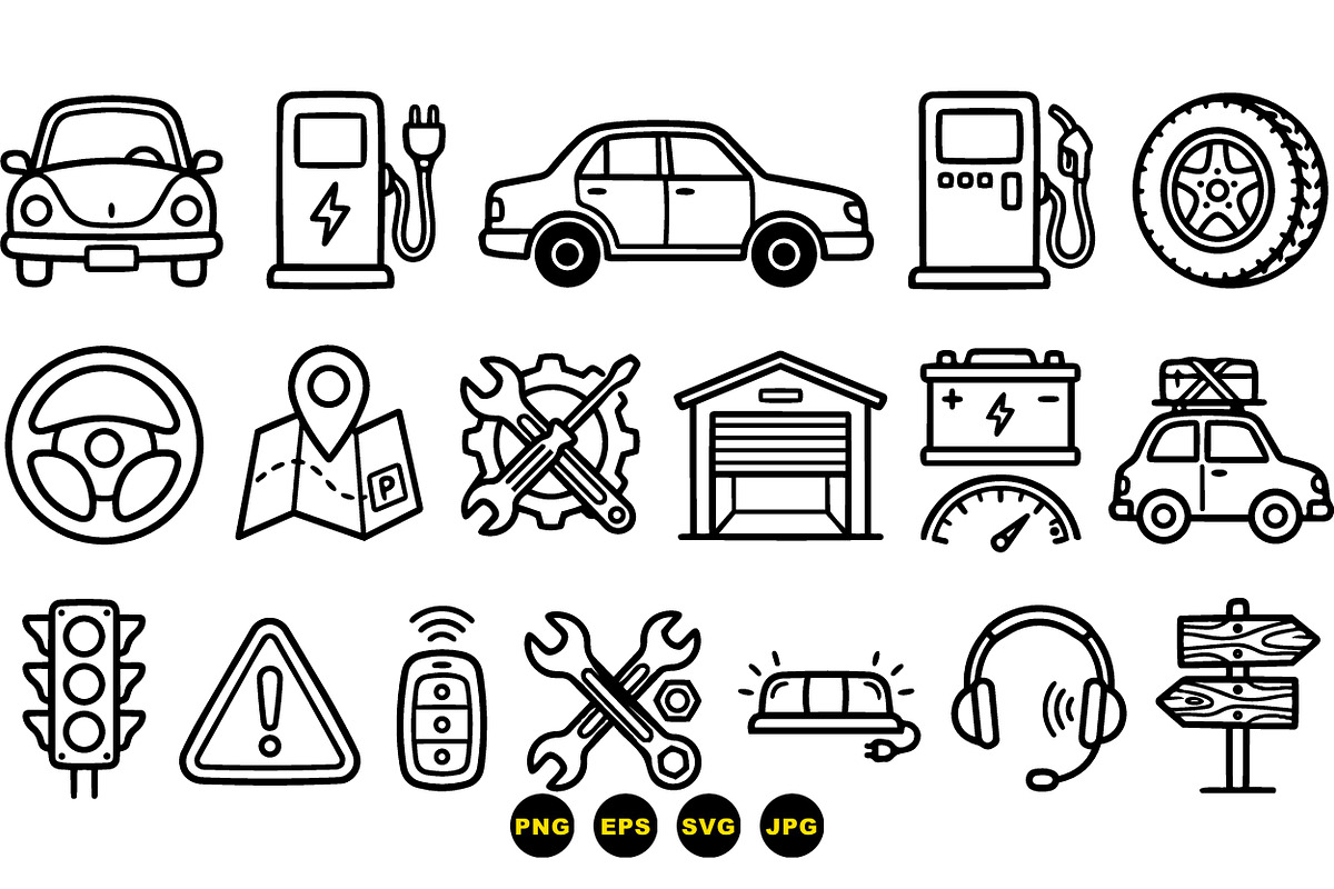 Minimalist Auto Icon Clipart Set, an Illustration by designvectx (Photo 3 of 3)