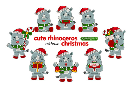 cute rhinoceros celebrate christmas