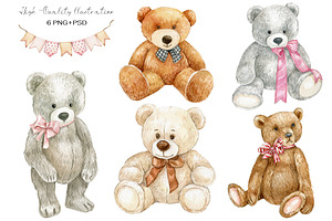 Watercolor Teddy Bear Toy Clipart