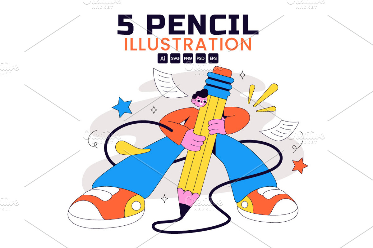 5 Pencil Vector Illustration, an Object Illustration by denayunebgt (Photo 1 of 3)
