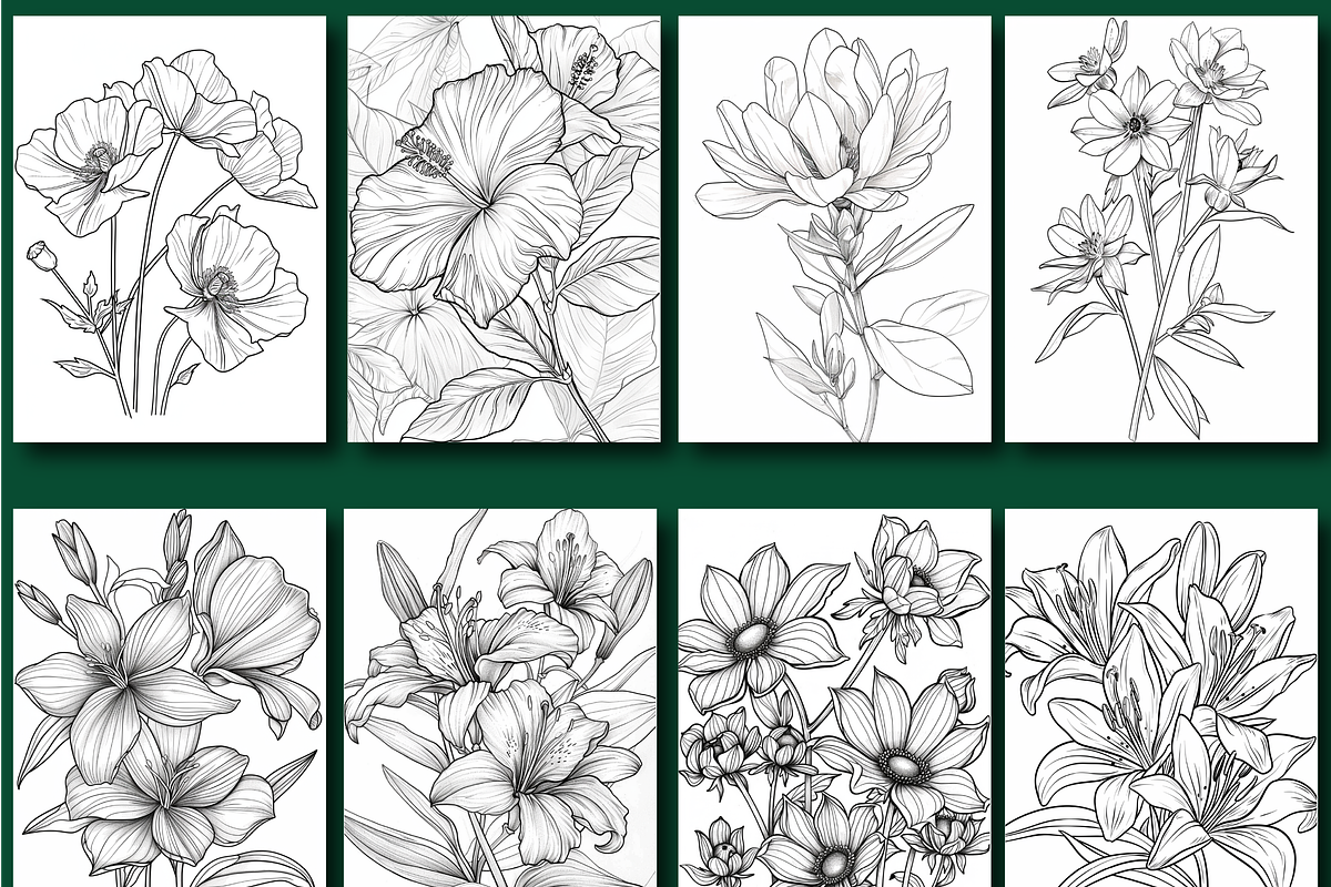 Botanical Flower Coloring Book, a Seasonal Illustration by Printable Design Store (Photo 6 of 7)