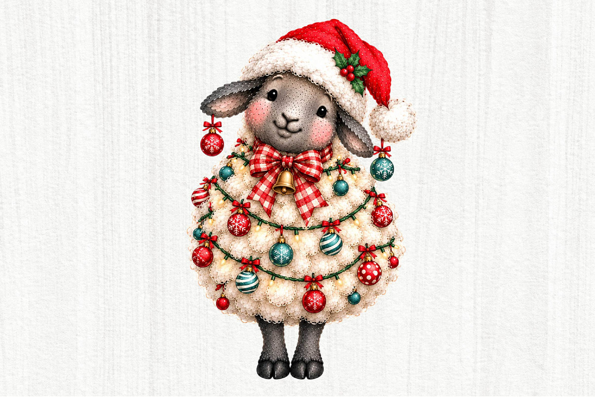 Whimsical Christmas Sheep Clipart, a Seasonal Illustration by fashionaddict (Photo 7 of 11)