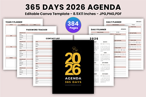 365 Days 2026 Agenda Canva Kdp, a Stationery Template by Mustafiz