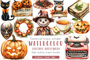 Vintage Halloween Watercolor Clipart, an Illustration by CreationArt (Thumbnail 1 of 5)