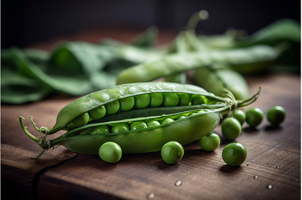 Fresh peas closeup on wooden table, a Food & Drink Photo by Ylivdesign