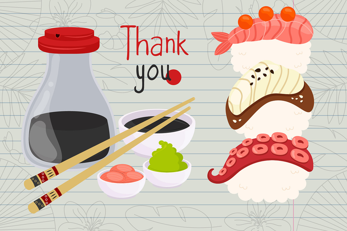 Sushi Set, Japanese Restaurant Food, a Food Illustration by ArtVarStudio (Photo 3 of 3)