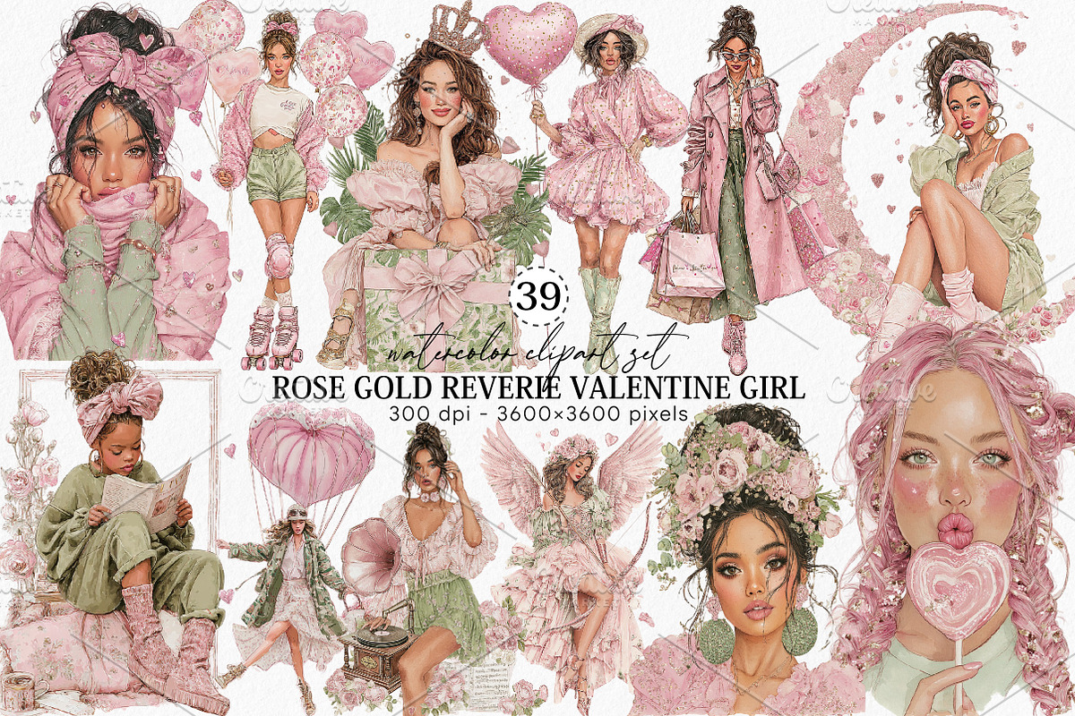 Rose Gold Reverie Valentine Girl, an Illustration by Canvas Craft (Photo 1 of 6)
