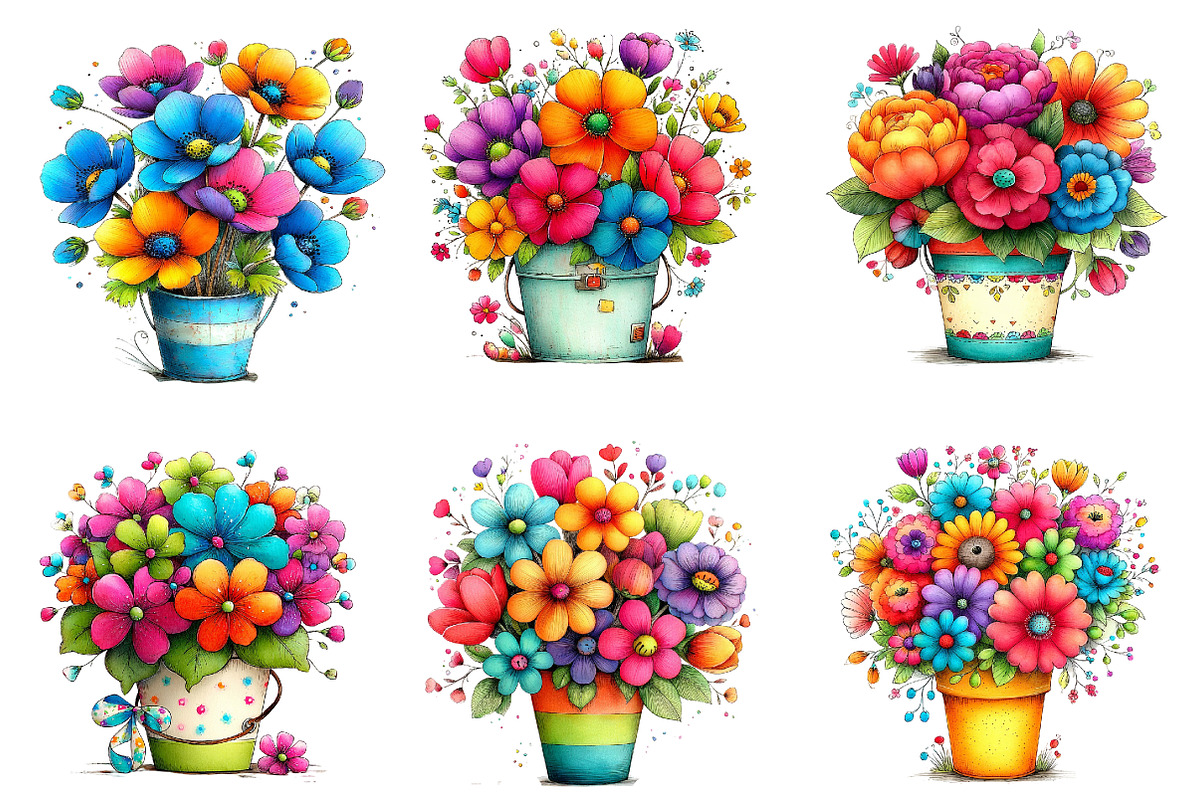Whimsical Easter Flower Bucket Clipa, an Illustration by Designworld (Photo 6 of 6)