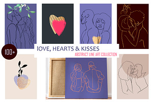LOVE HEARTS KISSES. MODERN LINE ART