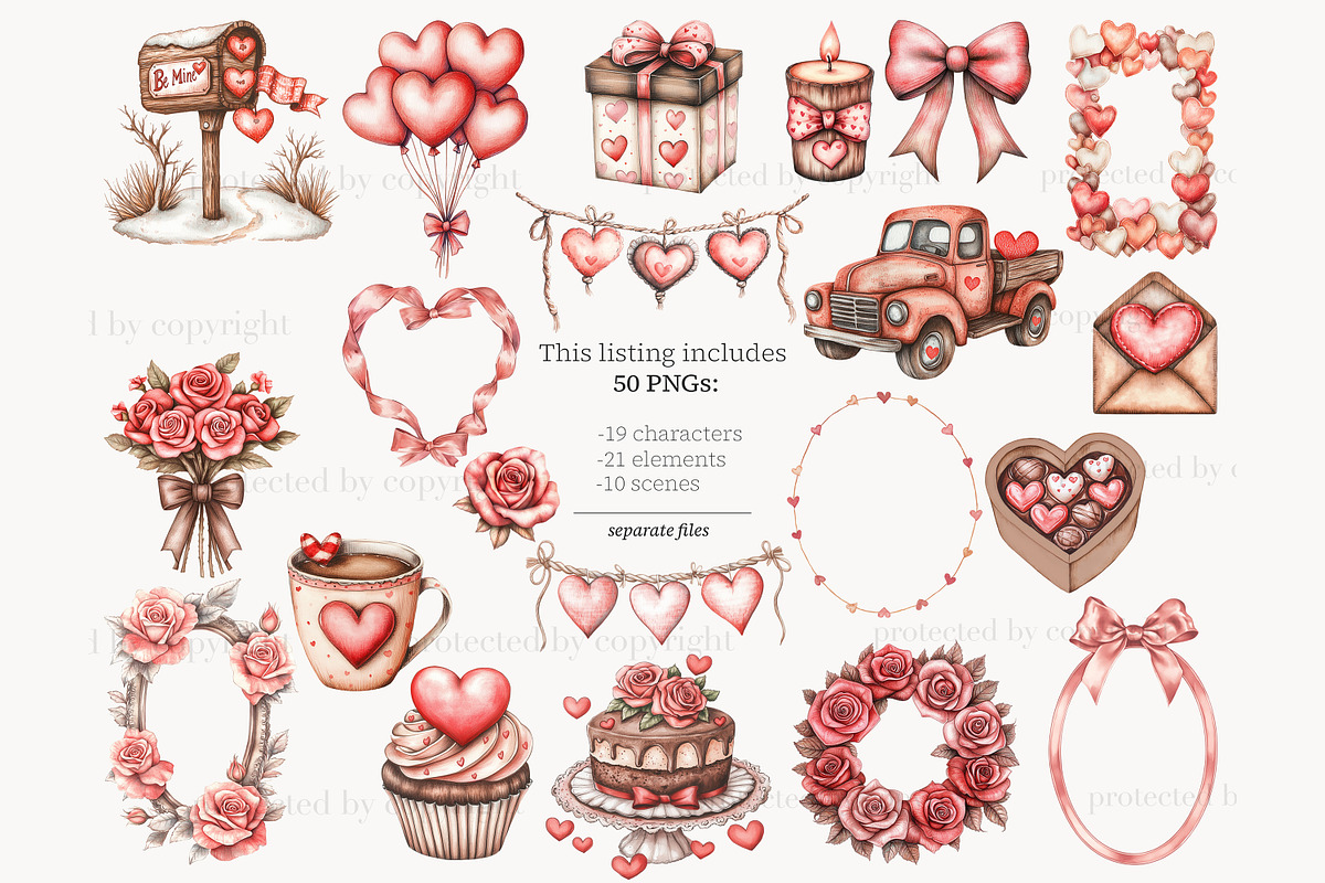 Valentines Day Clipart | Romantic PN, an Animal Illustration by GlamArtZhanna (Photo 4 of 8)