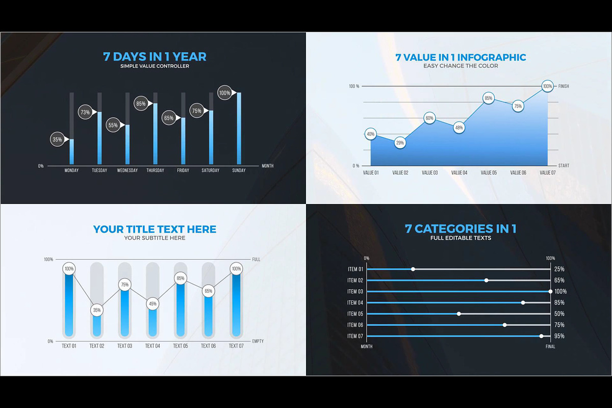7 Value Infographic Charts (AE), a Templates & Theme by MinnaPicture (Photo 2 of 2)