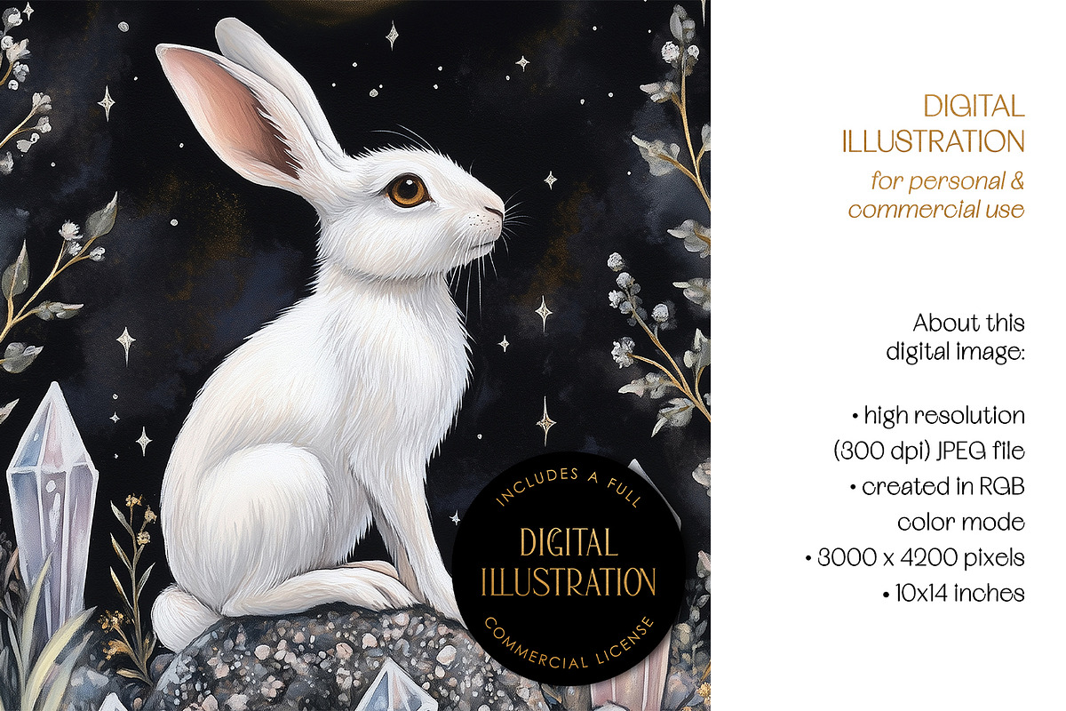 White Crystal Hare Illustration, an Animal Illustration by The Dutch Lady Designs (Photo 4 of 4)