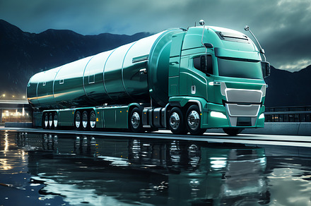 Transportation of hydrogen, fuel on a futuristic wagon. With a beautiful reflec, a Transportation Photo by ImageMir