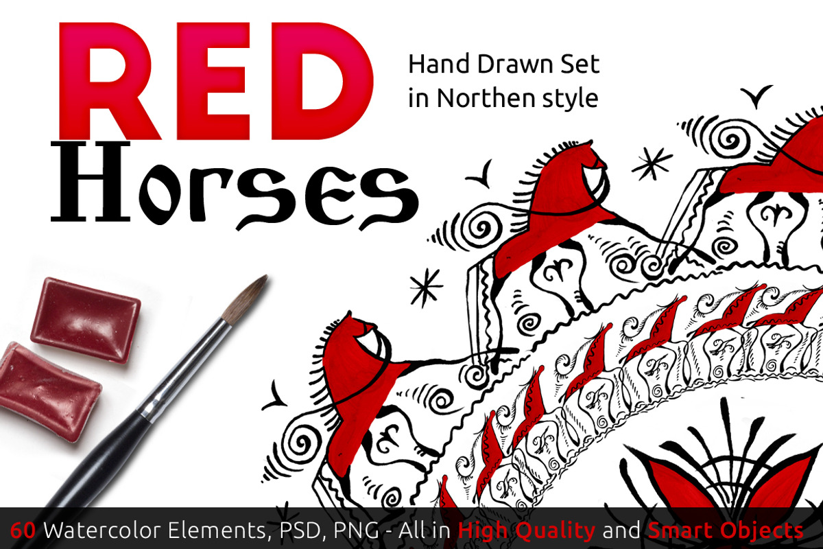 RED Horses handdrawn SET, an Illustration by denisespinoza (Photo 1 of 5)