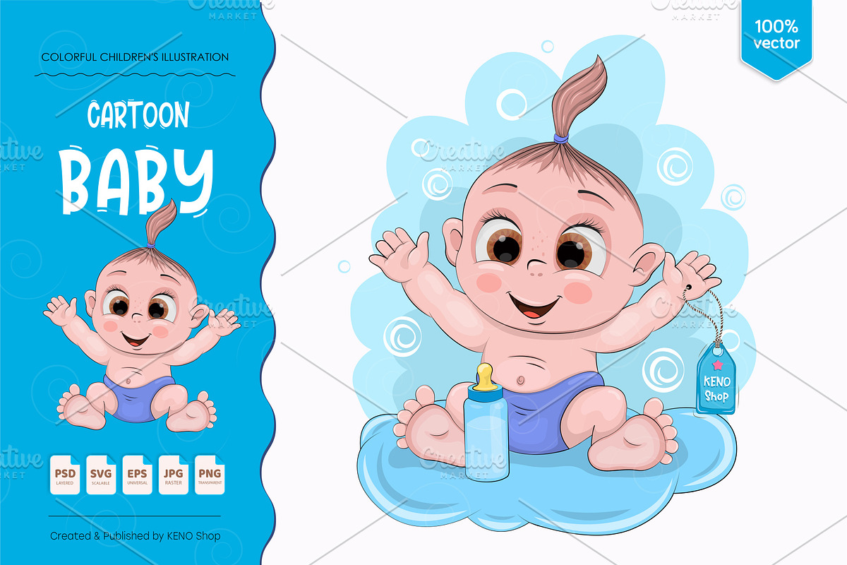 Cute little baby. Tshirt, PNG., a Person Illustration by KENO Mascots (Photo 1 of 5)