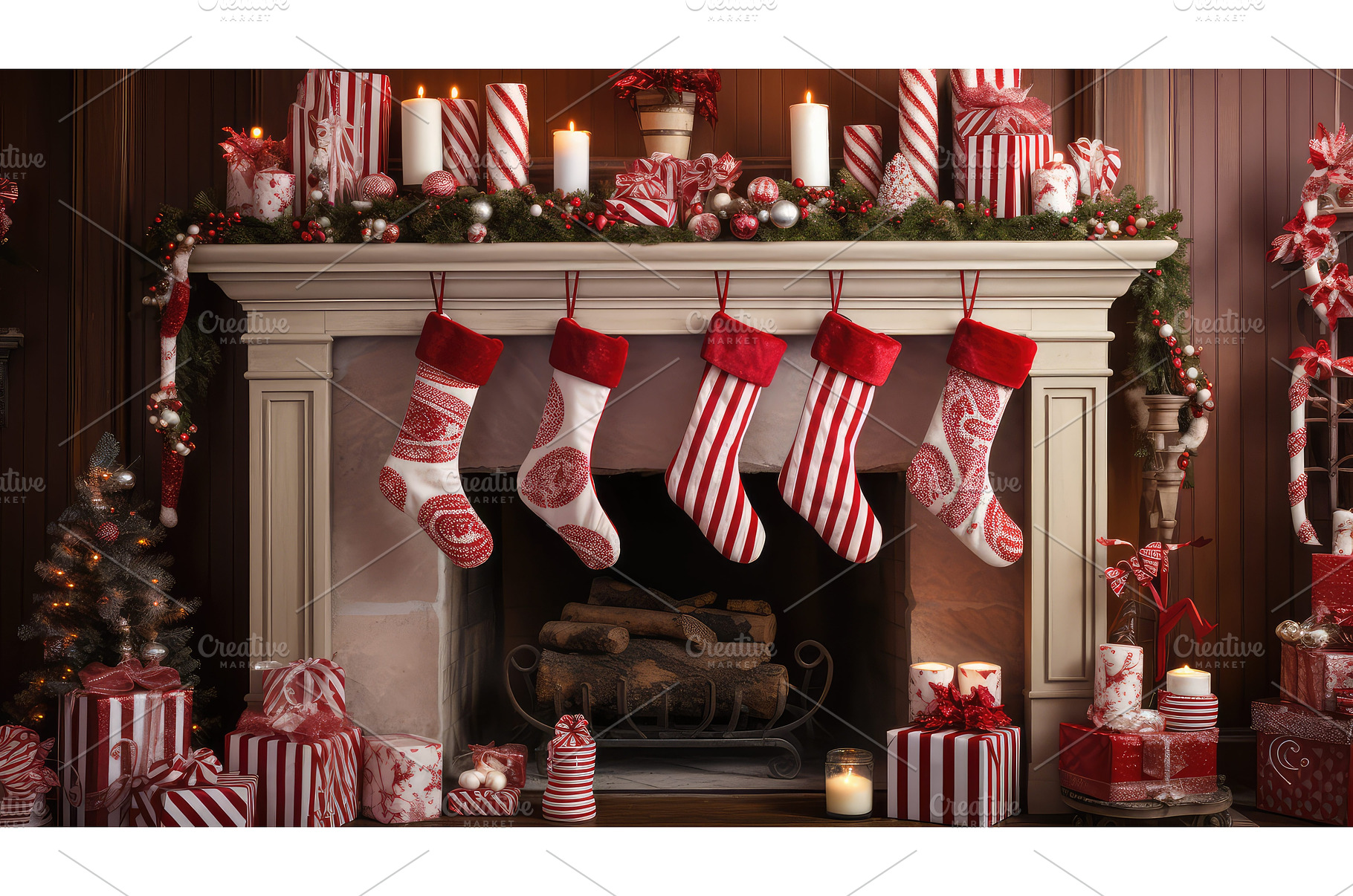 stocking red and white ornaments ai, a Holiday Photo by pikepicture