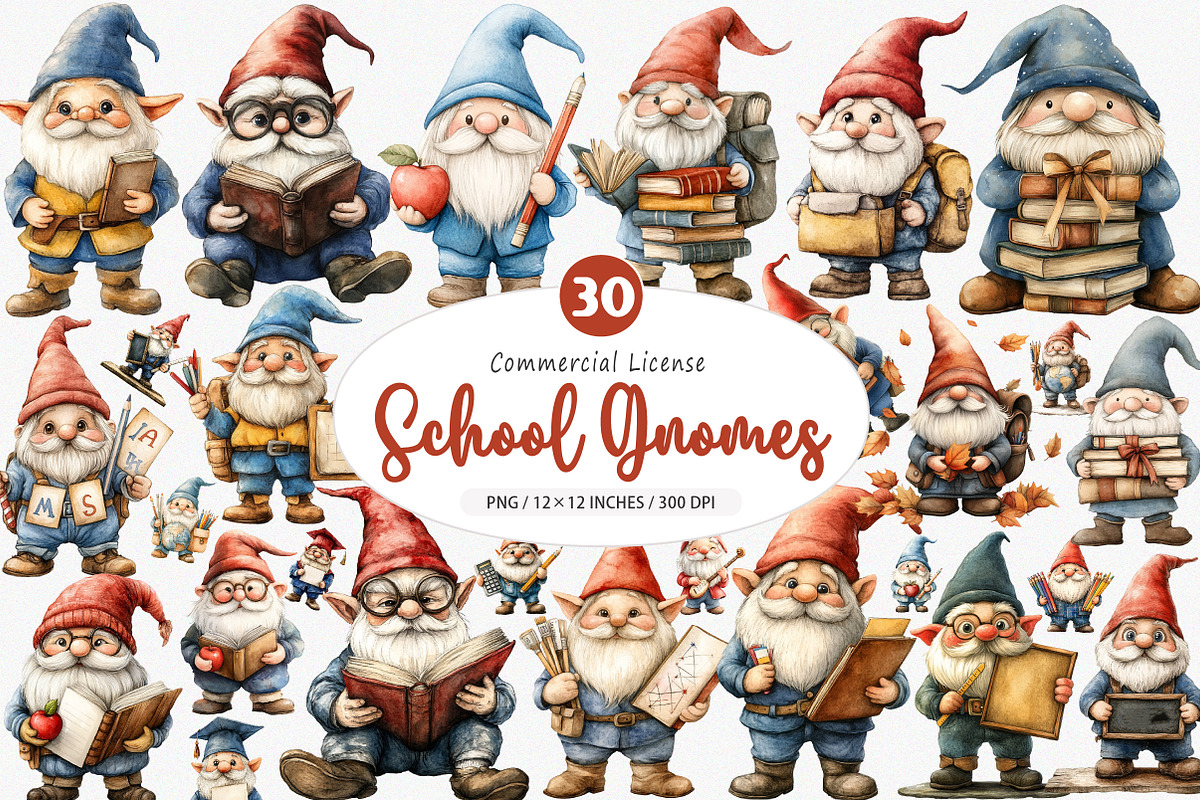 School Gnomes Clipart PNG, an Illustration by SinaCreation (Photo 1 of 5)