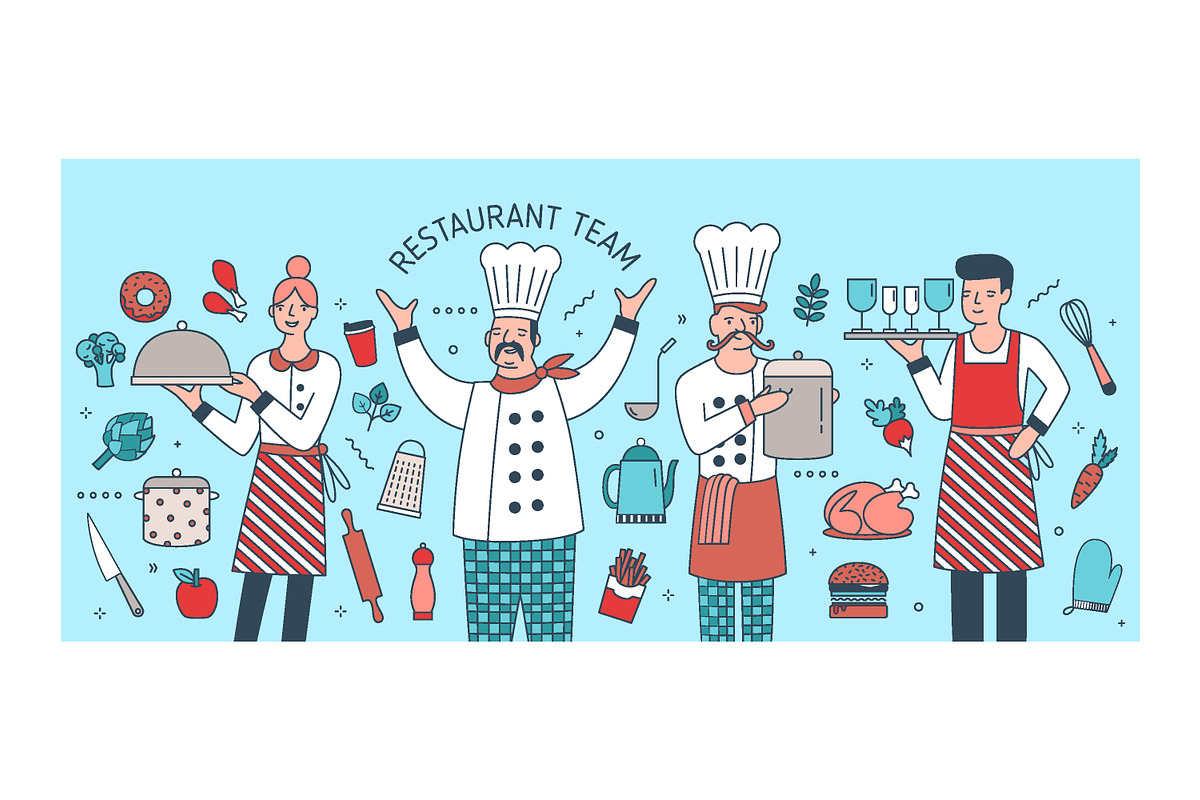 Restaurant team banner, set, pattern, a Decorative Illustration by Good Studio (Photo 2 of 11)