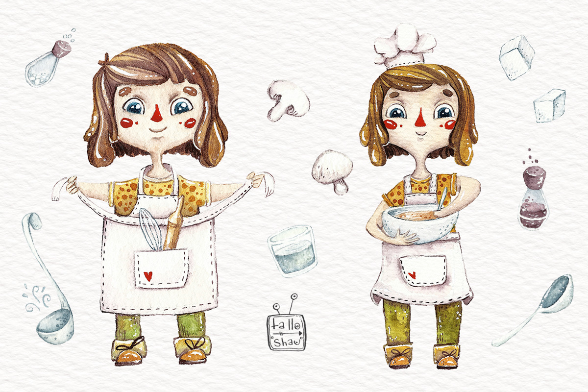 Watercolor Lovely kitchen, a Food Illustration by talloshau's illustrations (Photo 3 of 9)