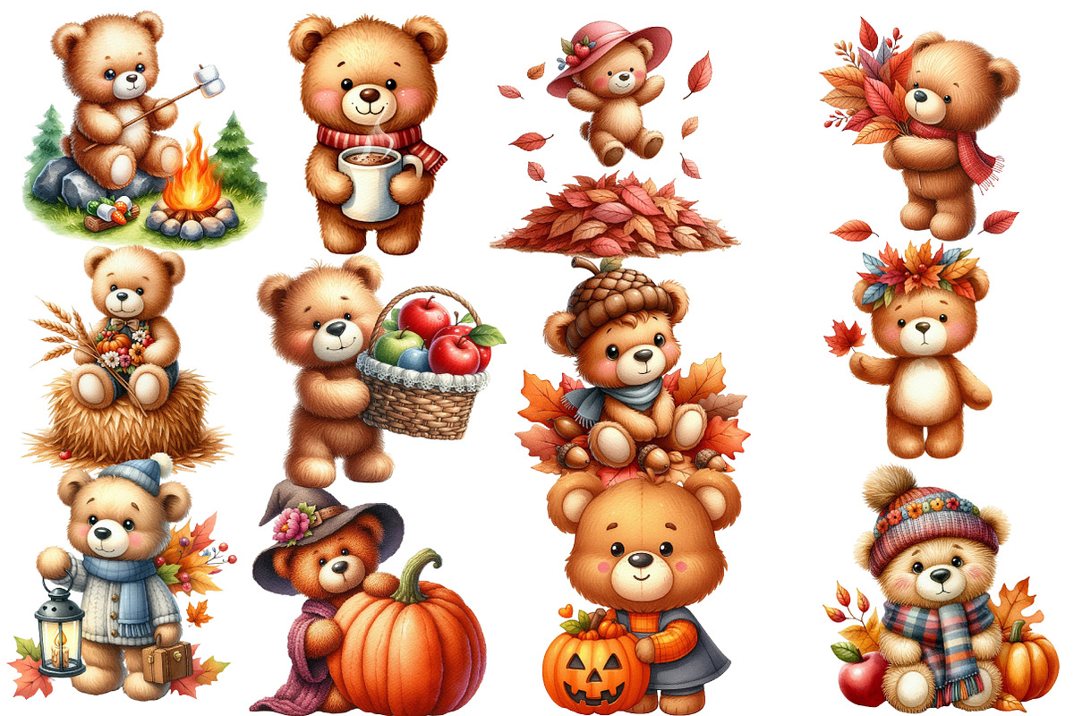 Autumn Teddy Bear Clipart, an Illustration by Designworld (Photo 3 of 5)