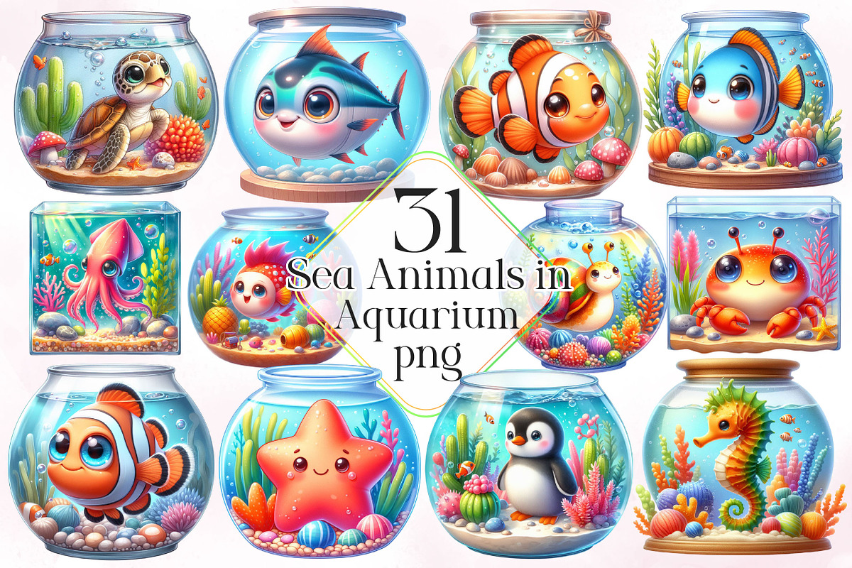 Sea Animals in Aquarium Sublimation, a Work Illustration by Dream Creation (Photo 1 of 4)