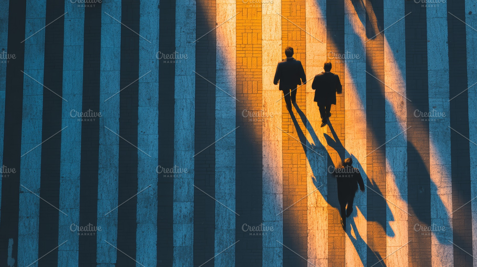 Businesspeople walking across a pedestrian crossing during sunset with long sha, a Person Photo by AS photostudio