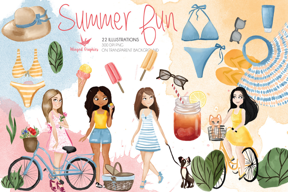 Summer days watercolor illustrations, a Person Illustration by Winged Graphics (Photo 1 of 3)